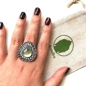 SOLD - Prehnite Stone Sterling Silver 925 Ring Size 8